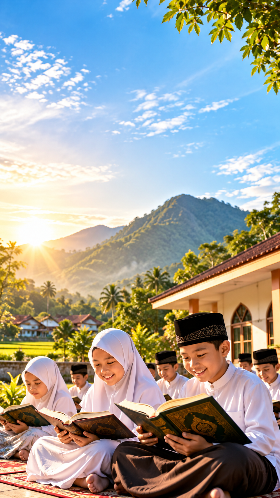 Anak-anak belajar Al-Qur'an dalam suasana pendidikan Islam
